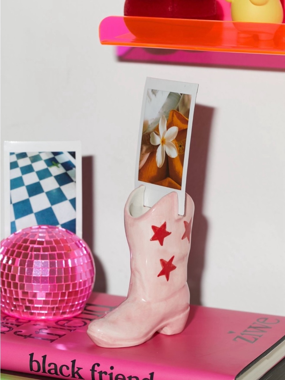 Urban Outfitters Pink Cowboy Boot Ceramic Photo Holder INSTAX Polaroid Decor
